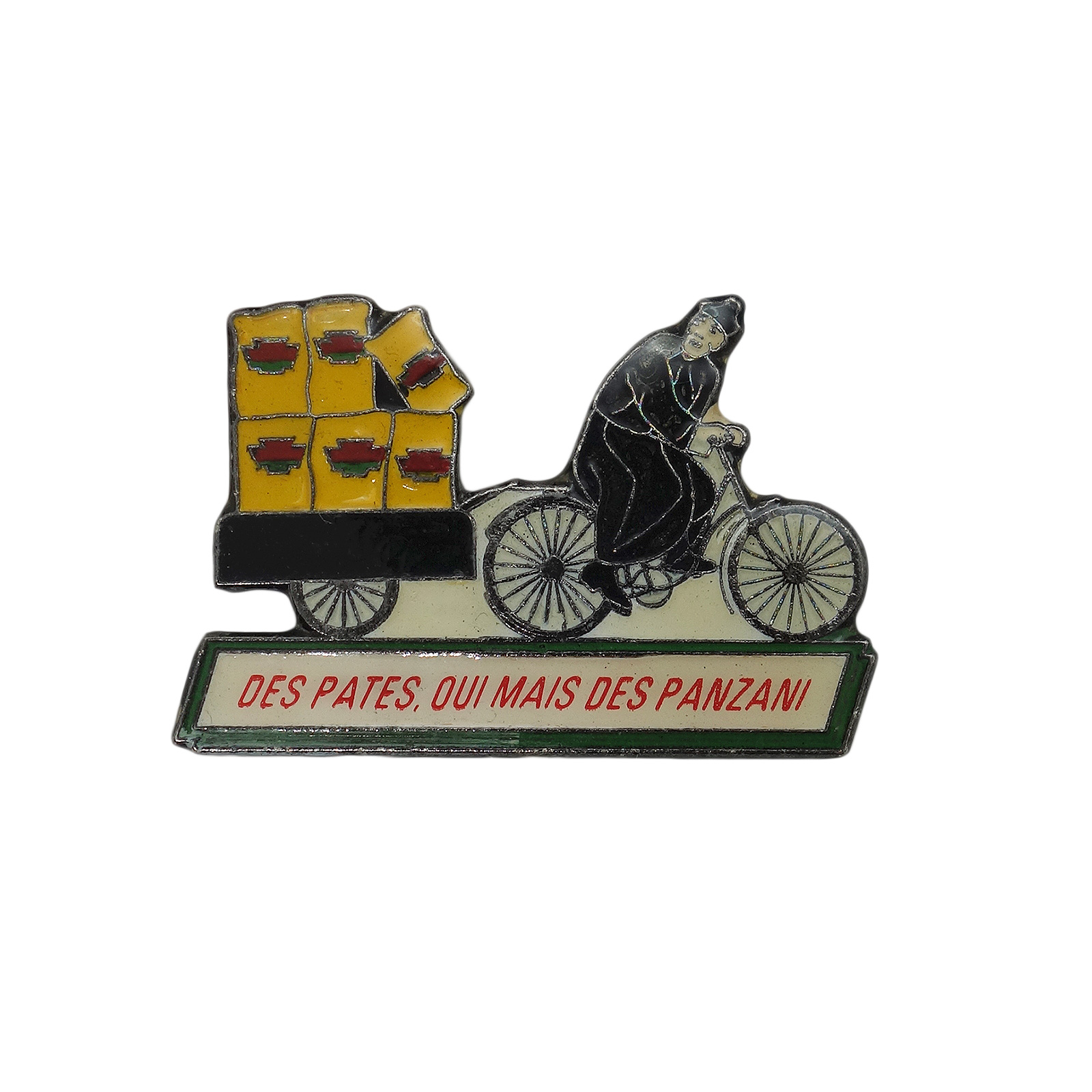 PANZANI 自転車でリアカーを引く修道士 ピンズ パスタ会社 留め具付き