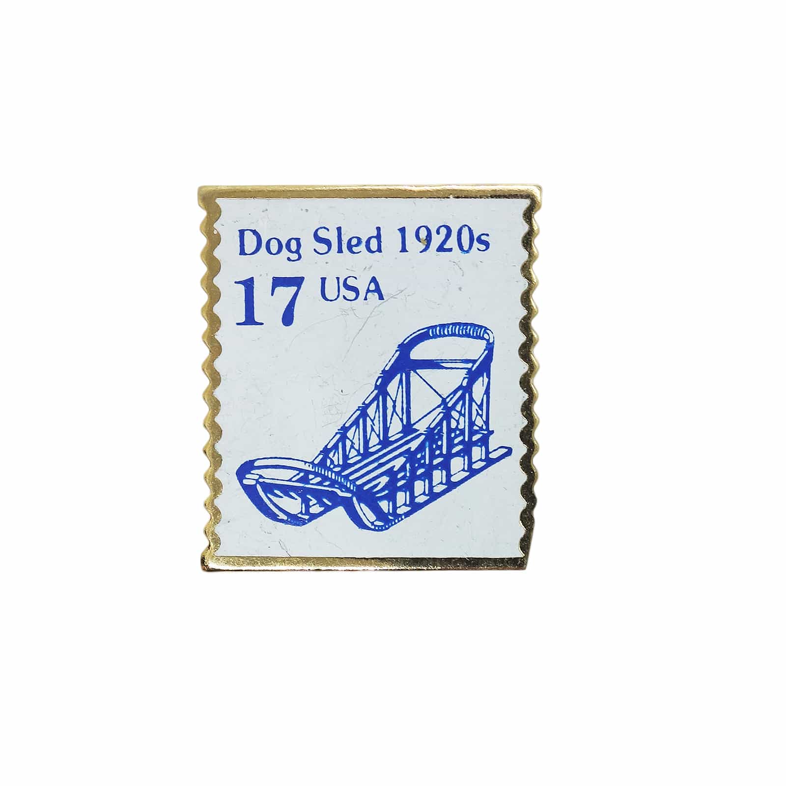 犬ぞり USA 17c 切手型 ピンズ Dog Sled 1920s 留め具付き