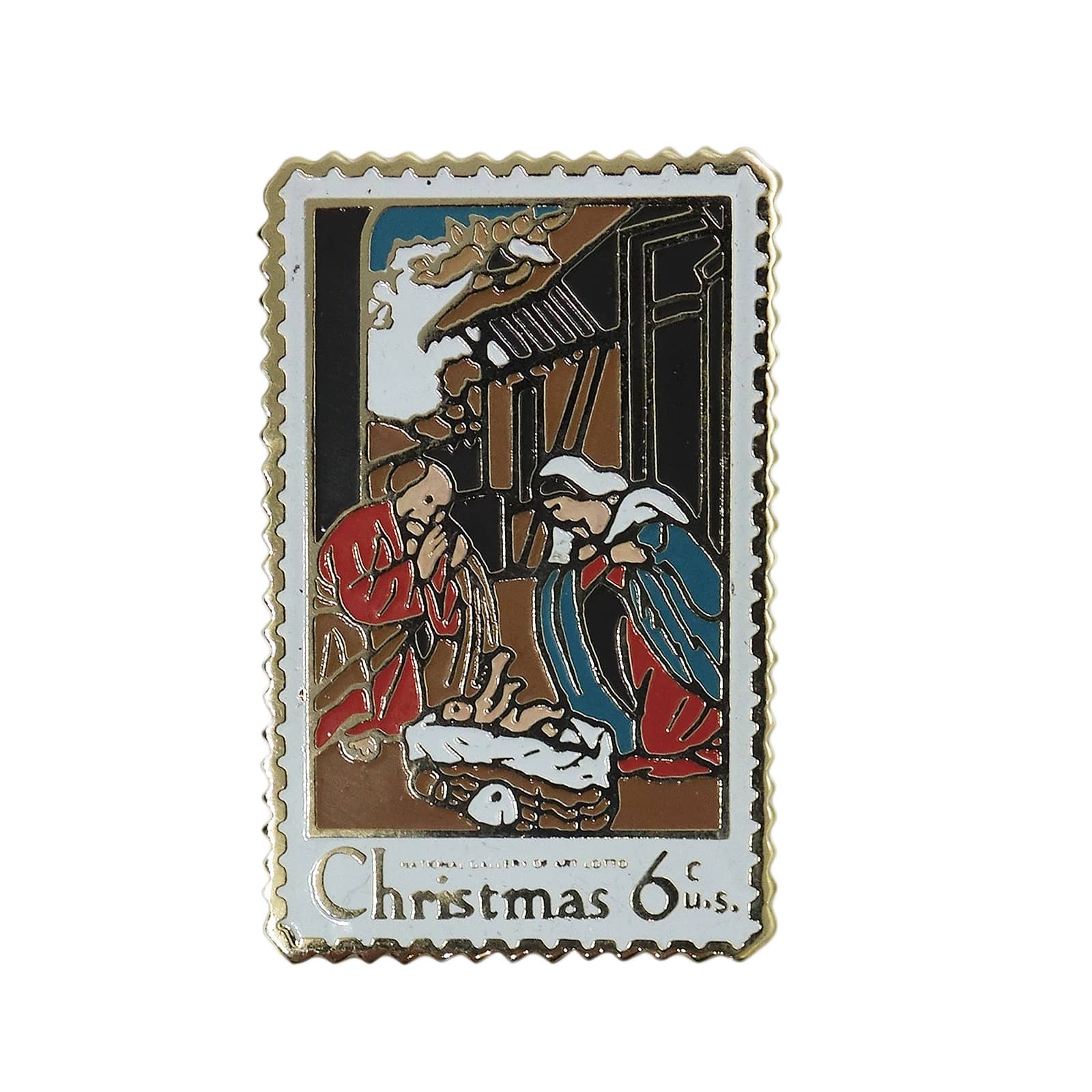 クリスマス US 6c 切手型 ピンズ Christmas 留め具付き