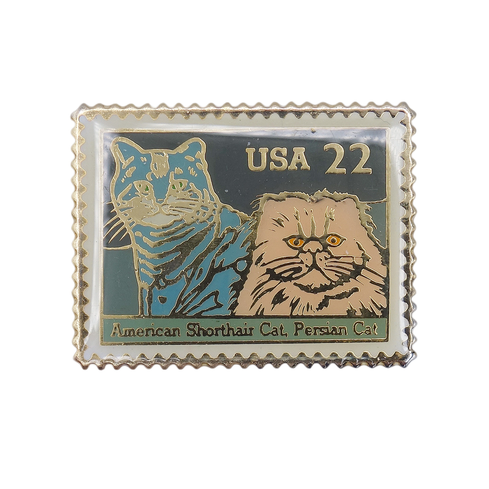 アメリカンショートヘアとペルシャ猫 USA 22c 切手型 ピンズ