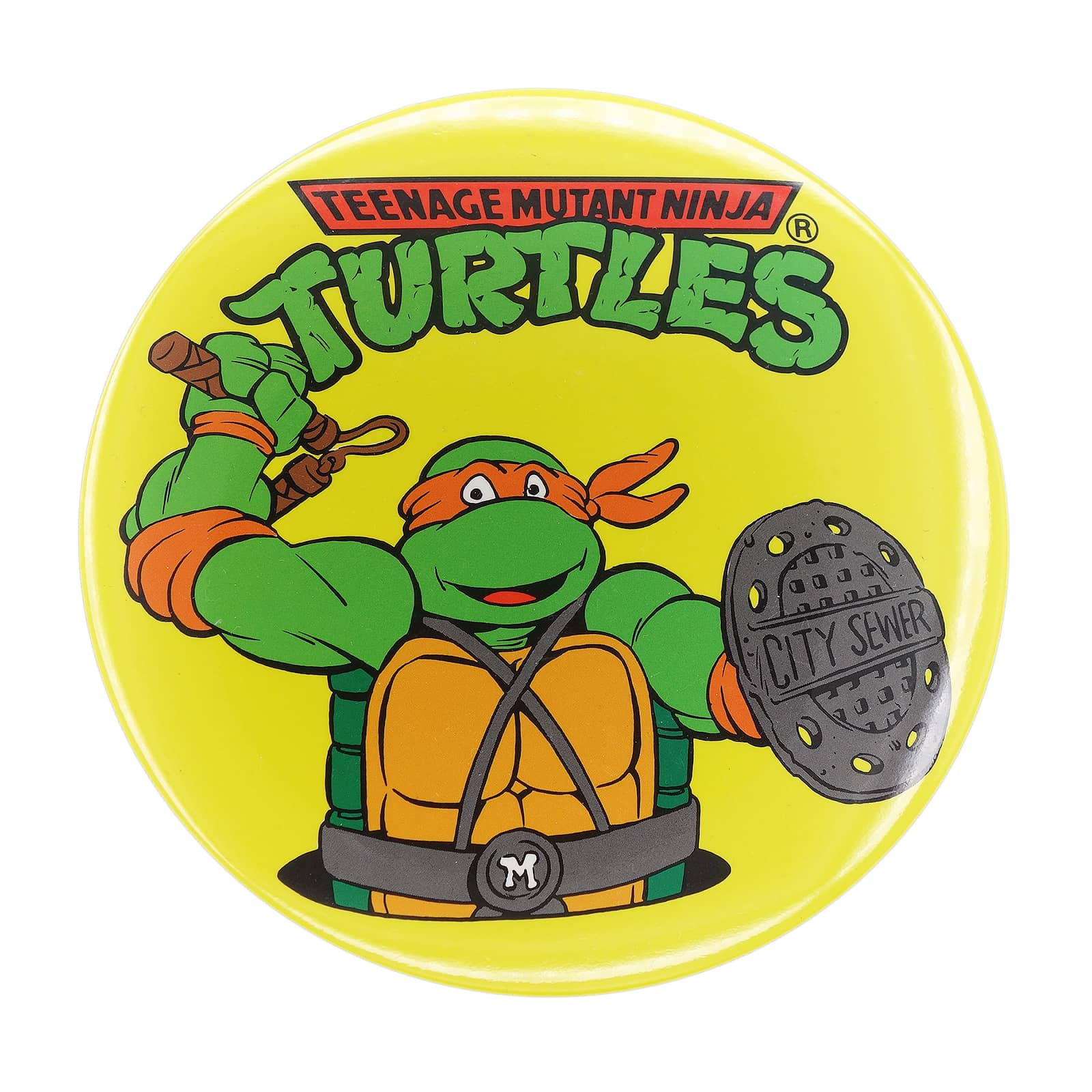 ミュータントタートルズ ミケランジェロ ドでか 缶バッジ バッチ スタンド付き 1990