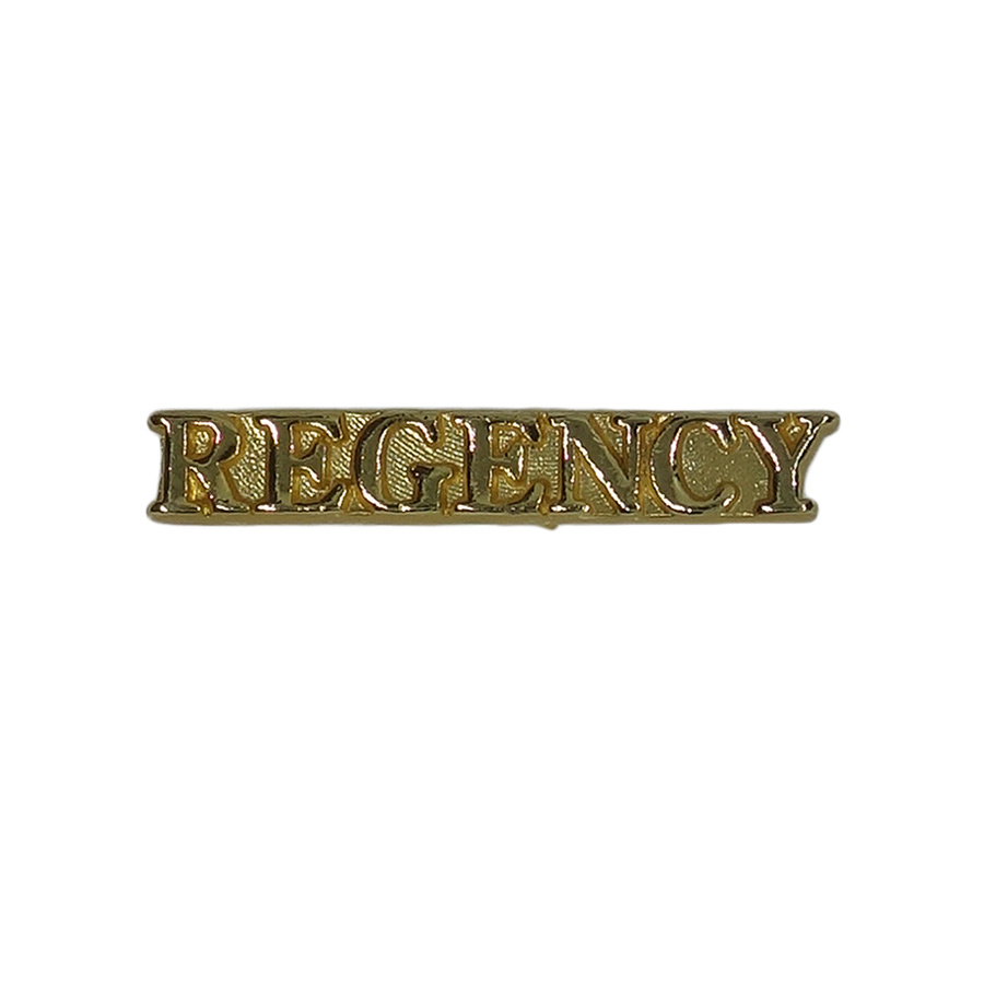 ピンズ REGENCY 金色 文字 留め具付き ピンバッチ