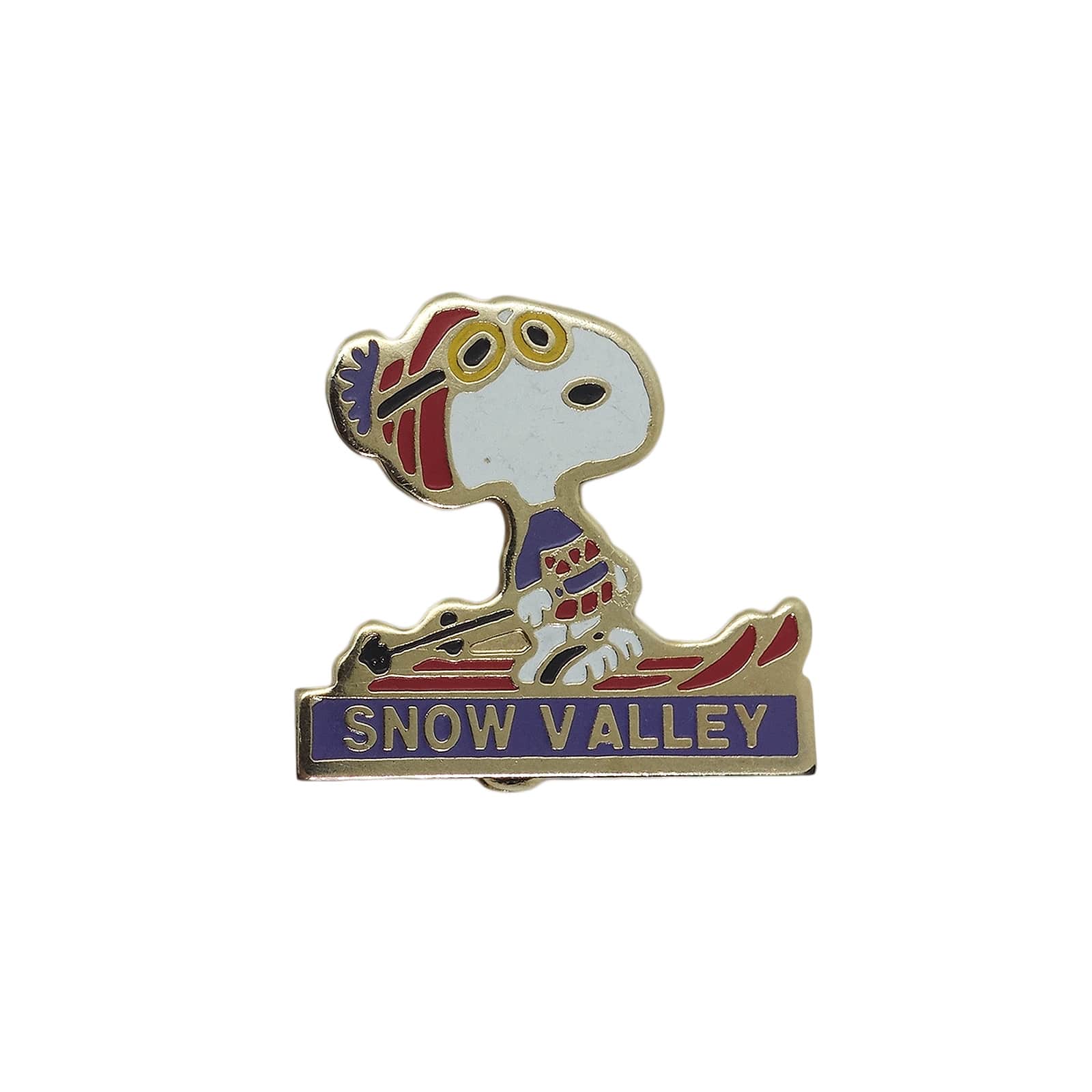スキーをするスヌーピー SNOW VALLEY ピンバッジ ブローチ 1971