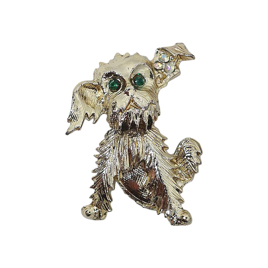 犬 ブローチ ラインストーン装飾