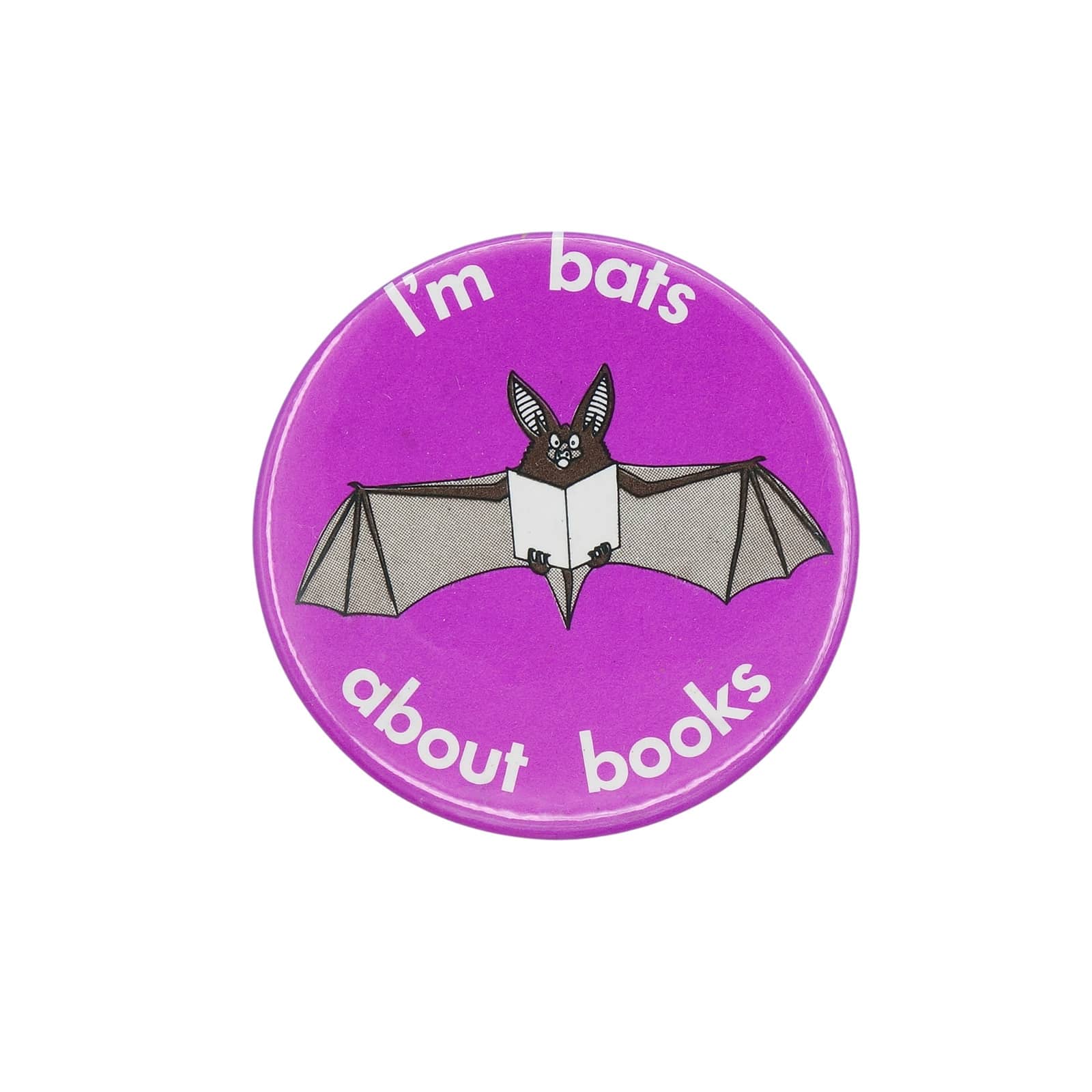 I'm bats about books コウモリと本 缶バッジ バッチ