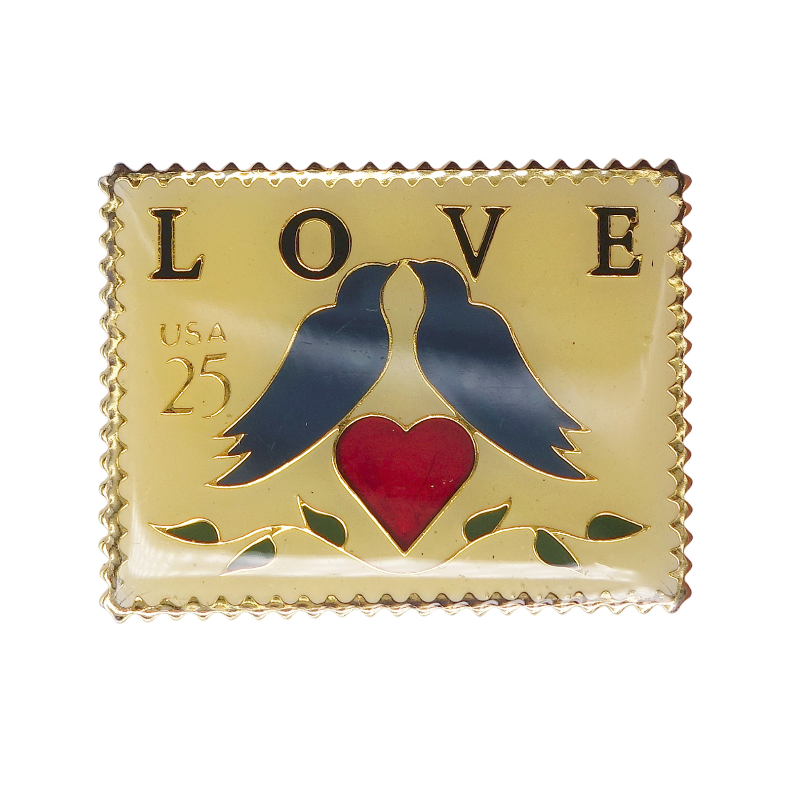 LOVE 2羽の鳥とハート USA 25c 切手型 ピンズ