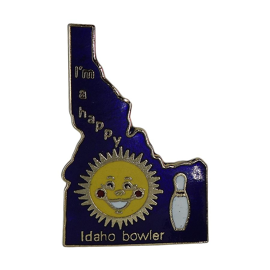 IDAHO BOWLER ボウリング ピンバッチブローチ アイダホ州 地図型 太陽