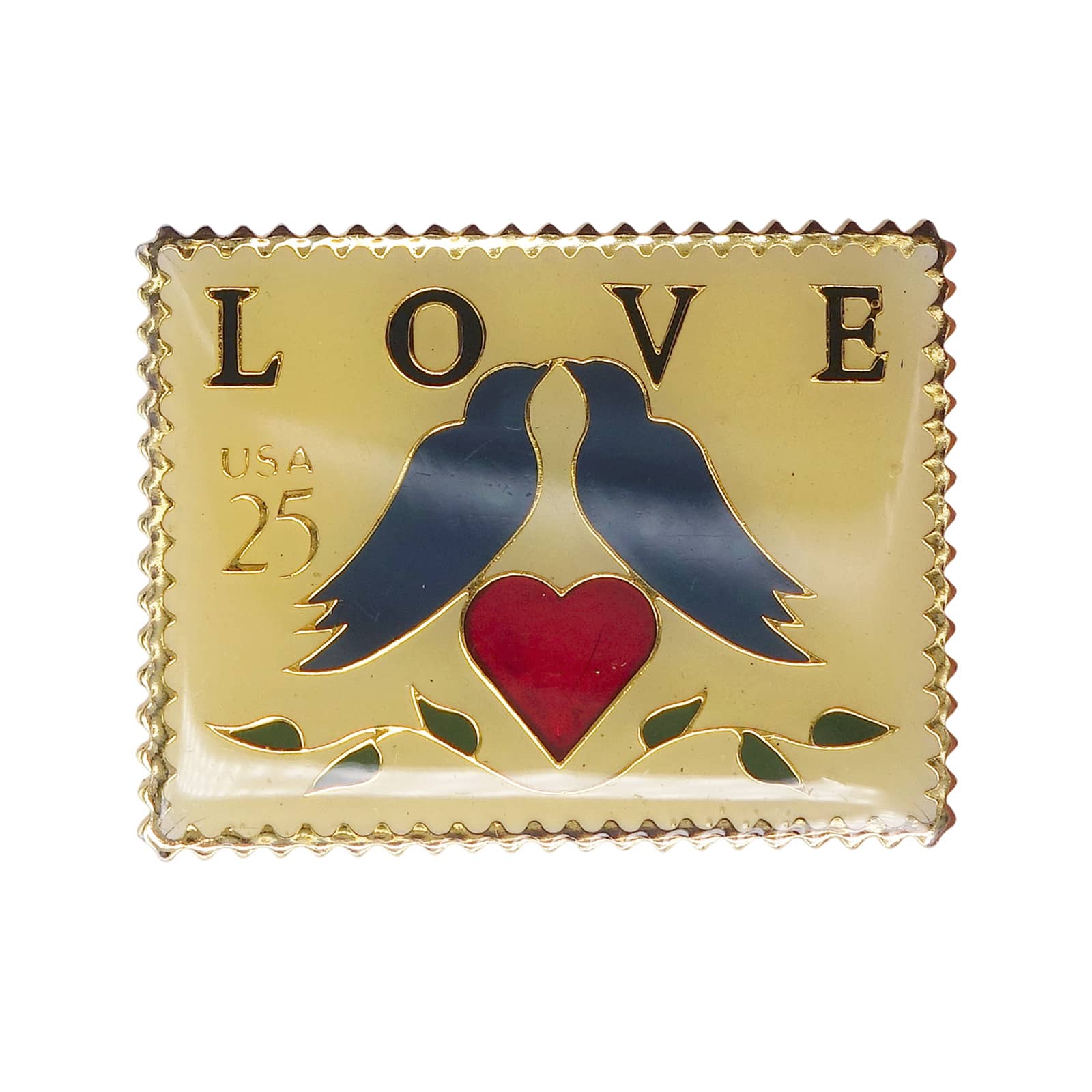 LOVE 2羽の鳥とハート USA 25c 切手型 ピンズ