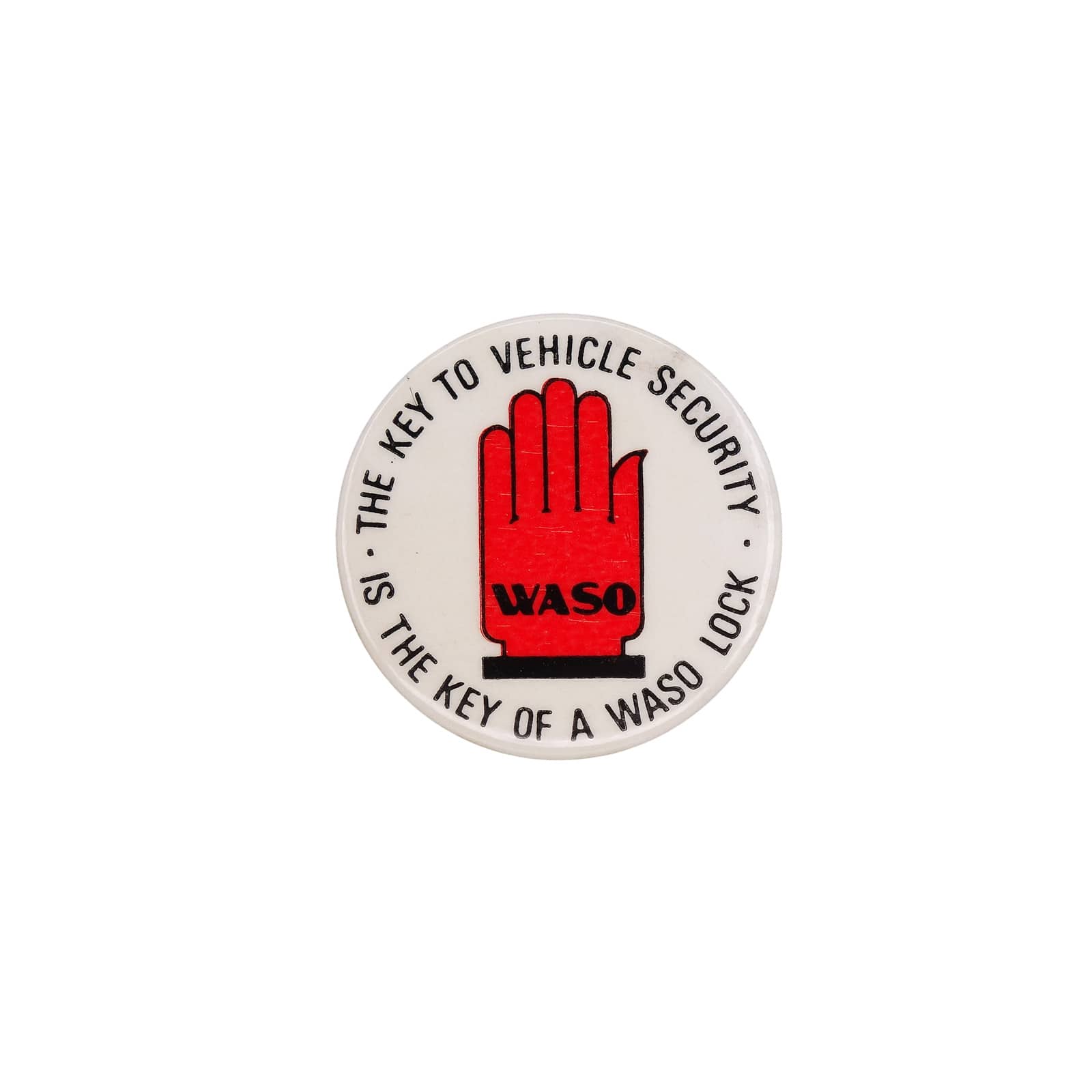 WASO 車両盗難防止システム ロゴ 缶バッジ バッチ 赤い手