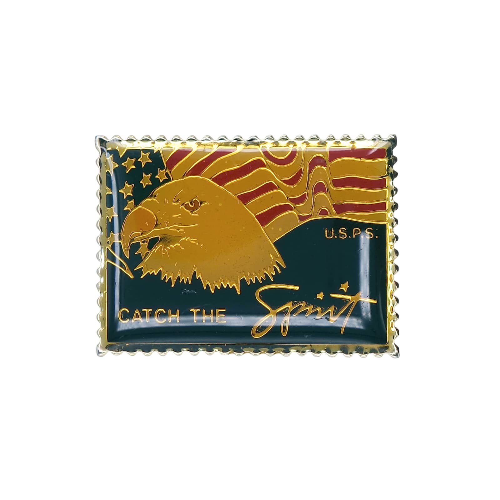 CATCH THE Spirit ハクトウワシと星条旗 切手型 ピンズ