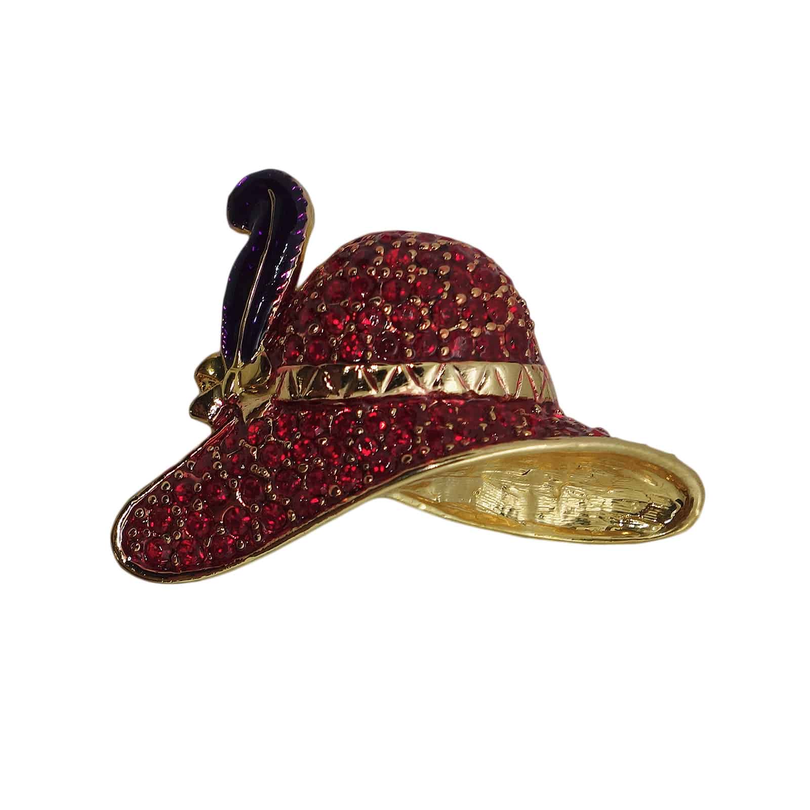 赤い帽子 ラインストーン ブローチ