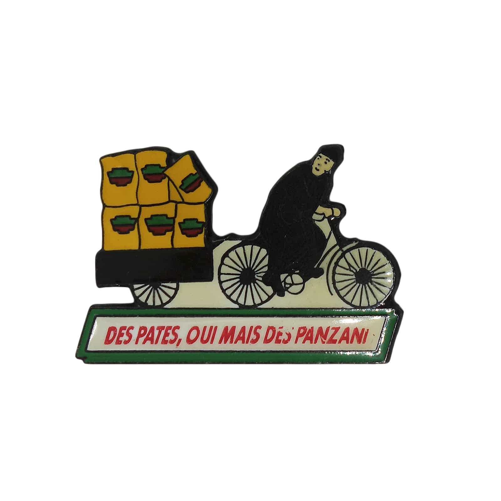 PANZANI 自転車でリアカーを引く修道士 ピンズ パスタ会社 留め具付き