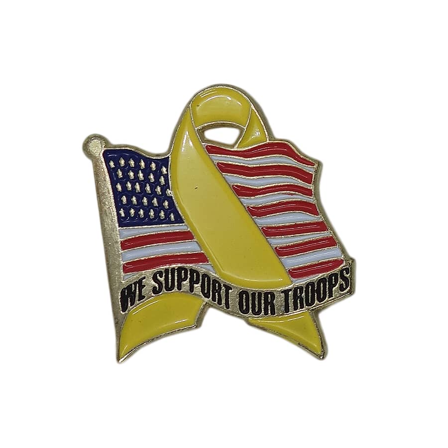 WE SUPPORT OUR TROOPS イエローリボン 星条旗 ピンズ 留め具付き