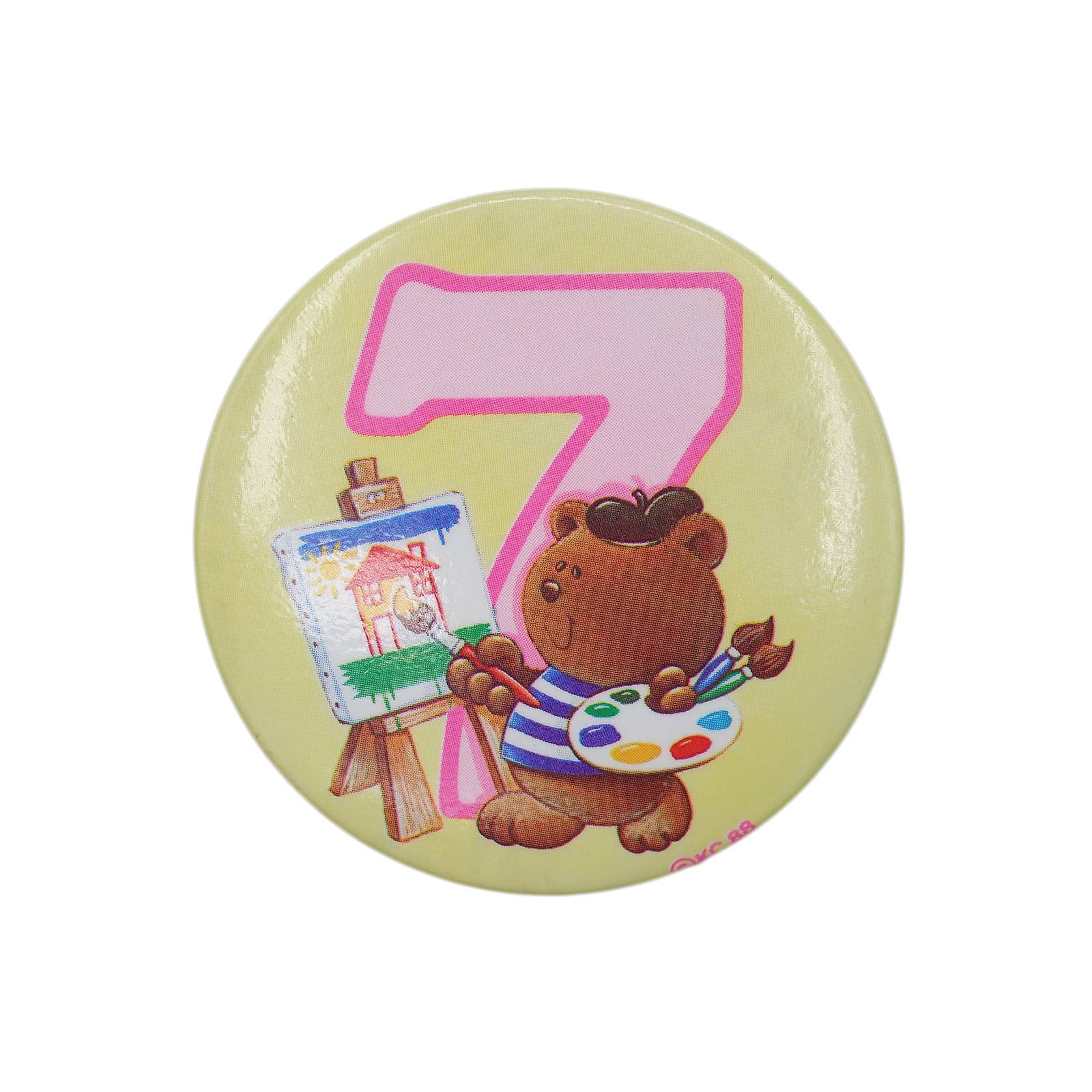 7歳 誕生日 絵を描くテディベア 缶バッジ バッチ KC 88