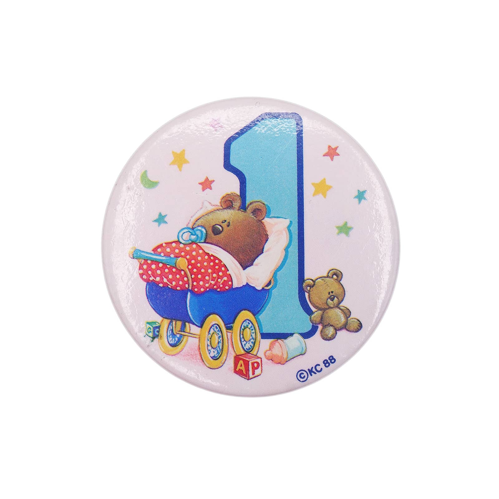 1歳 誕生日 寝るテディベアの赤ちゃん 缶バッジ バッチ KC 88