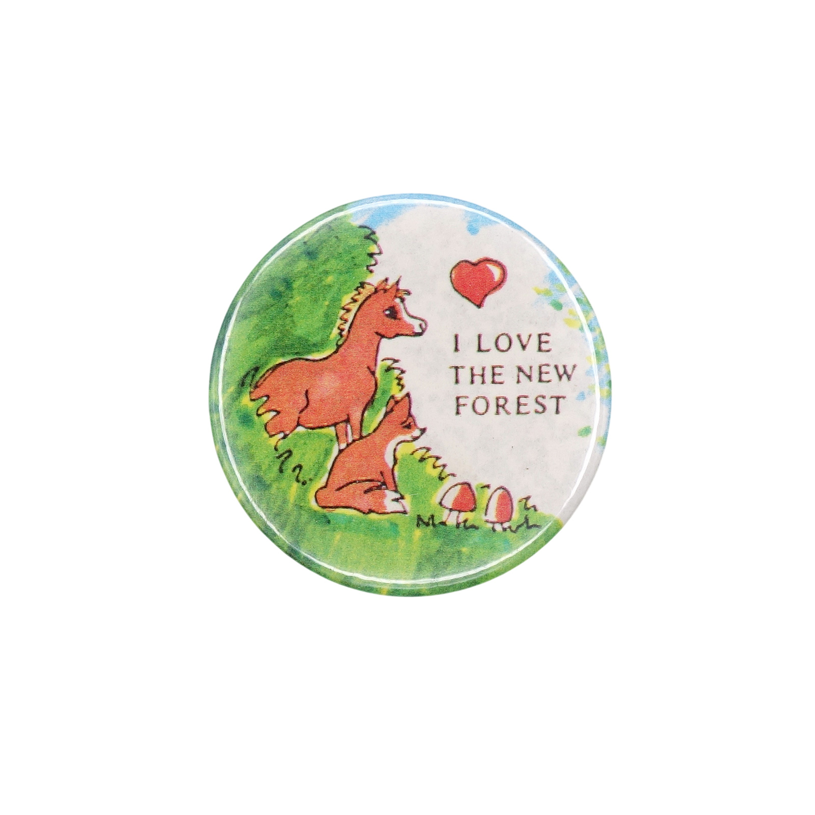 I LOVE THE NEW FOREST ニューフォレスト ポニーとキツネ 缶バッジ バッチ