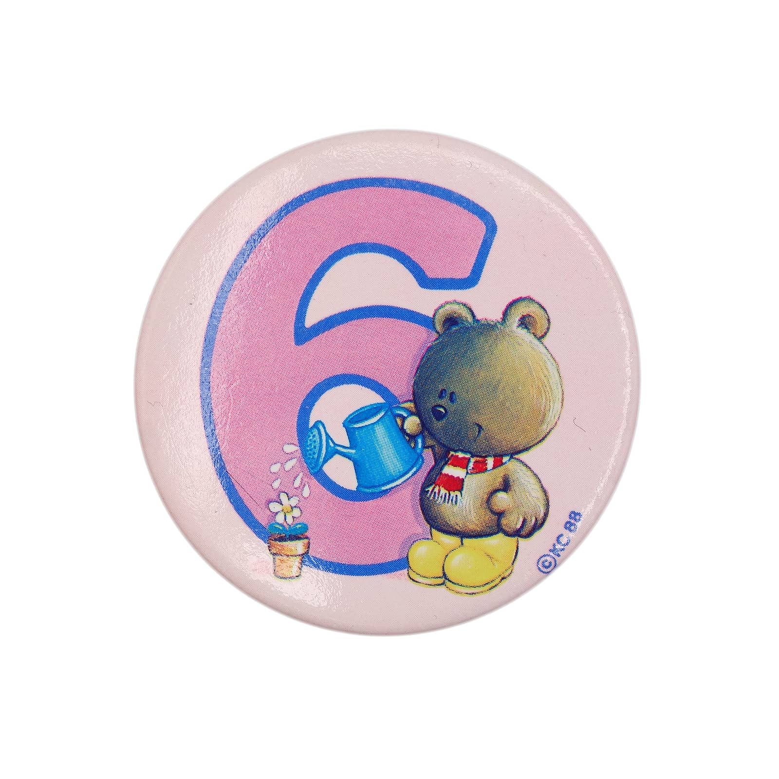 6歳 誕生日 花に水をやるテディベア 缶バッジ バッチ KC 88