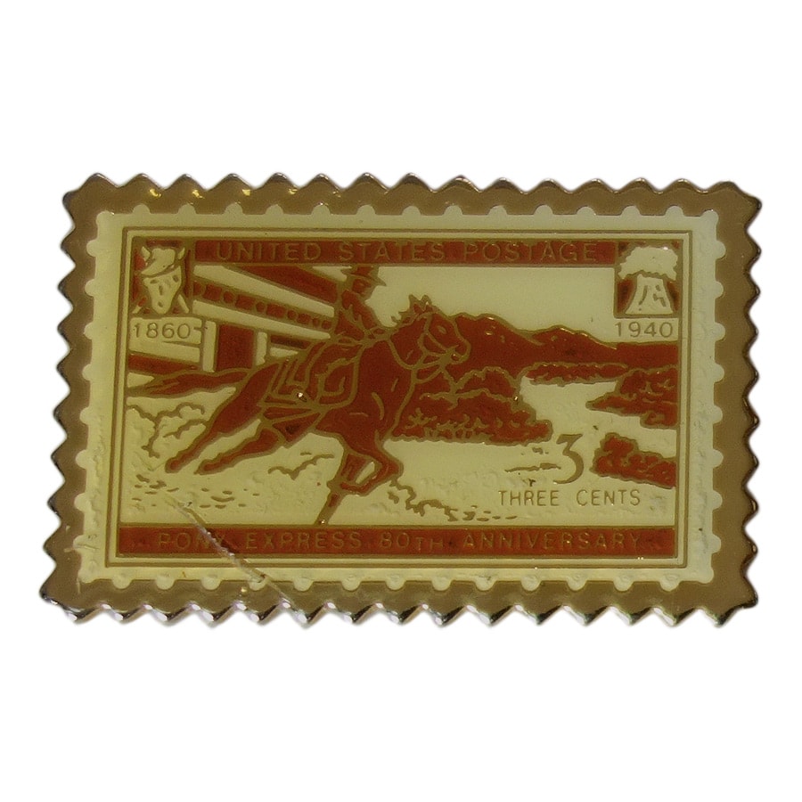ピンズ 切手型 3セント 馬 郵便 USPS 留め具付き ピンバッジ レトロ