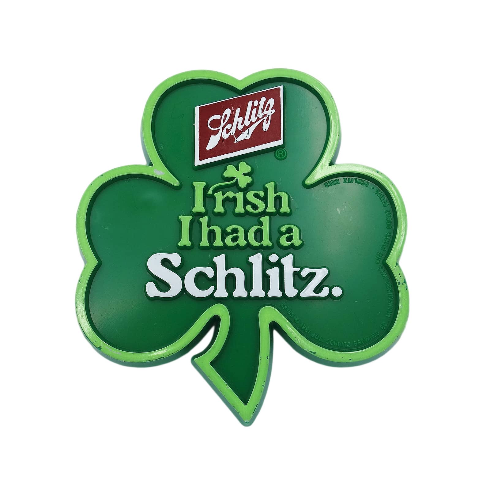 Irish I had a Schlitz プラスチックバッジ シャムロック シュリッツビール