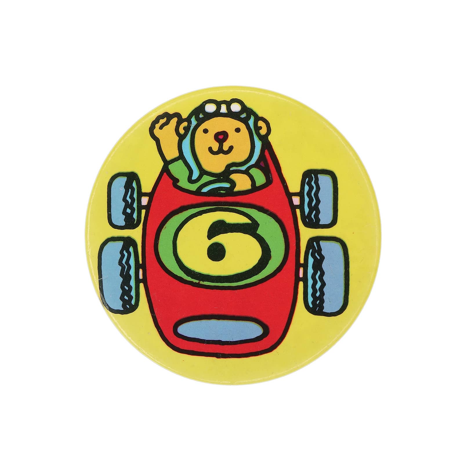 レースカーに乗ったクマ 缶バッジ バッチ 数字6