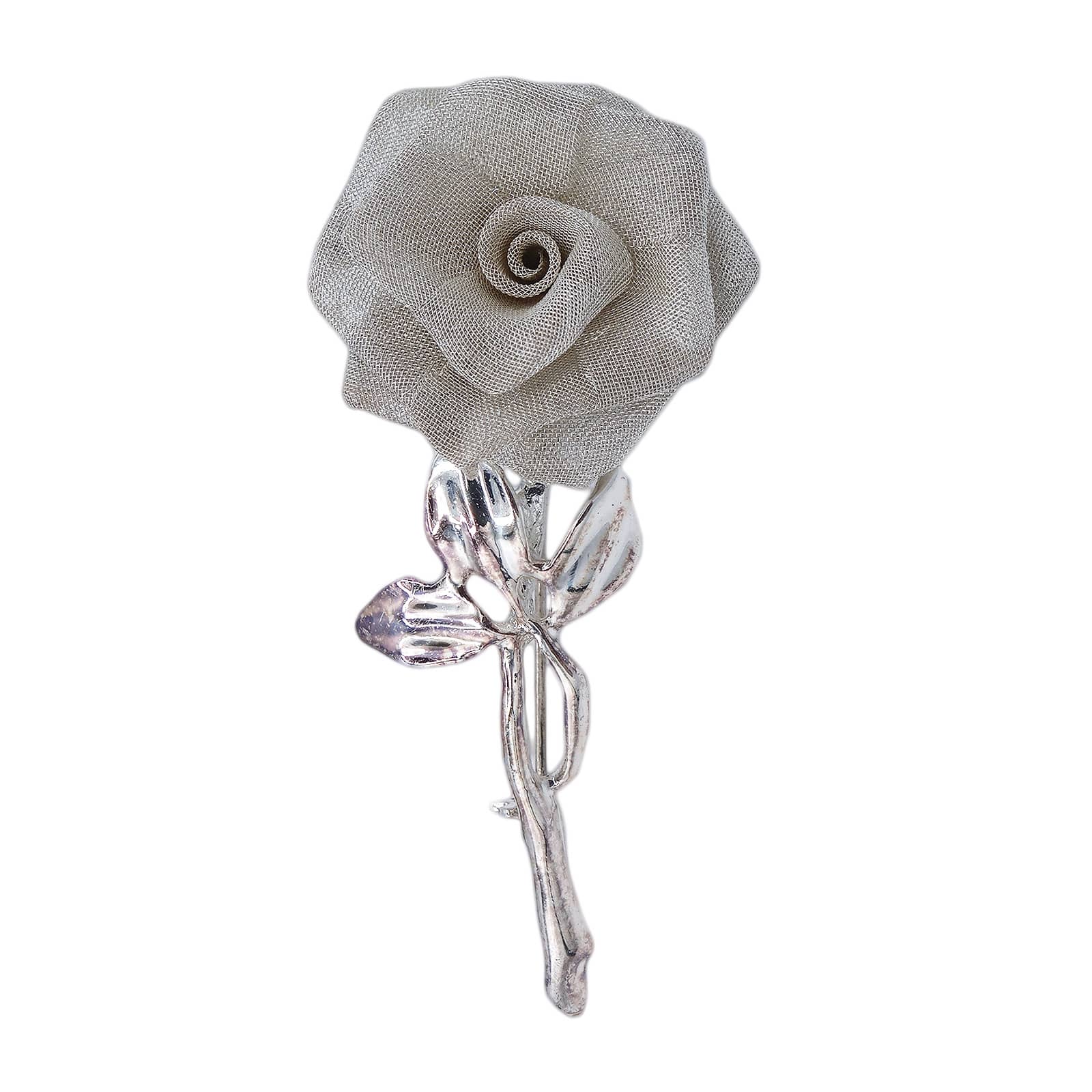 一輪の薔薇 ブローチ 花 メッシュローズ