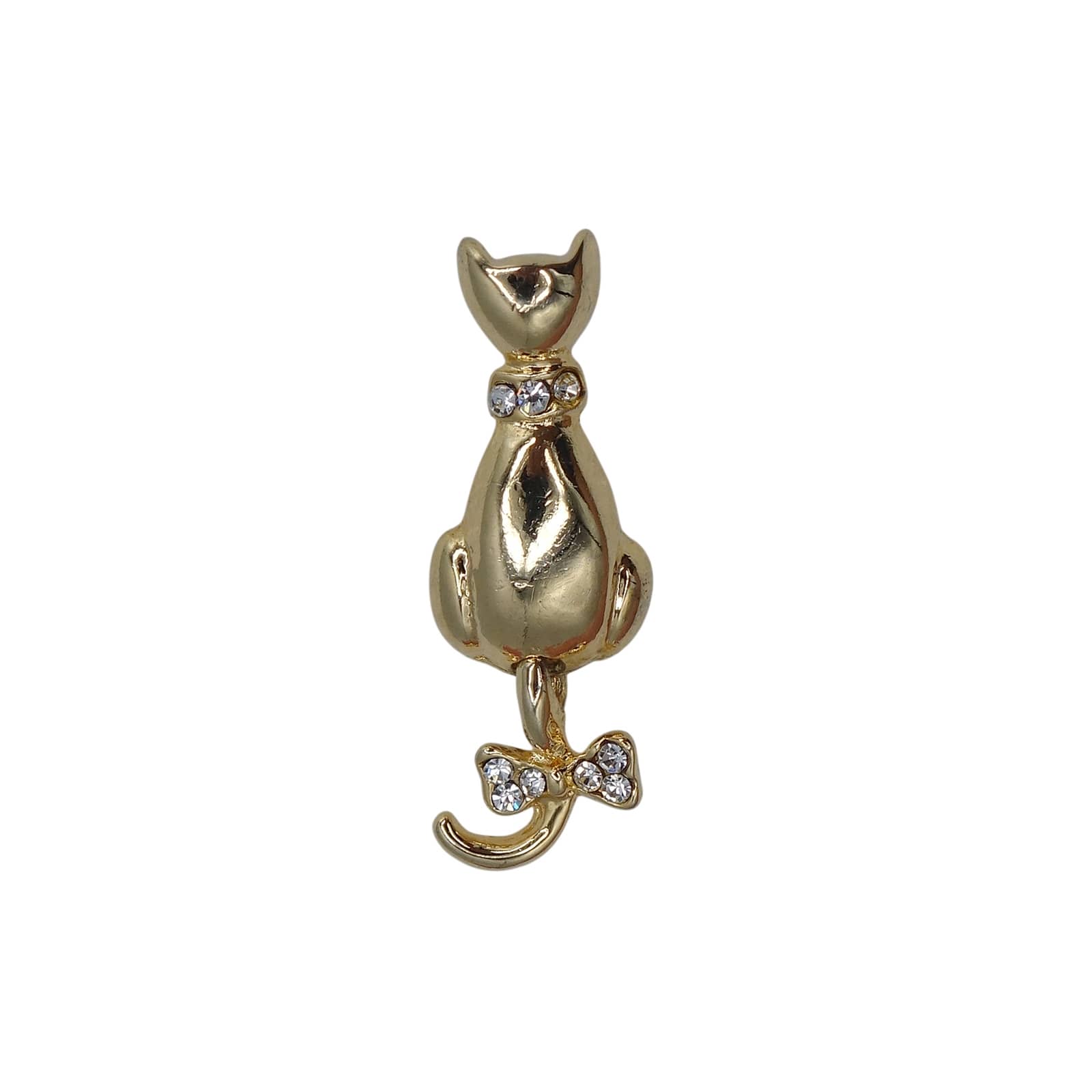 猫 ピンズ 金色 ラインストーン装飾