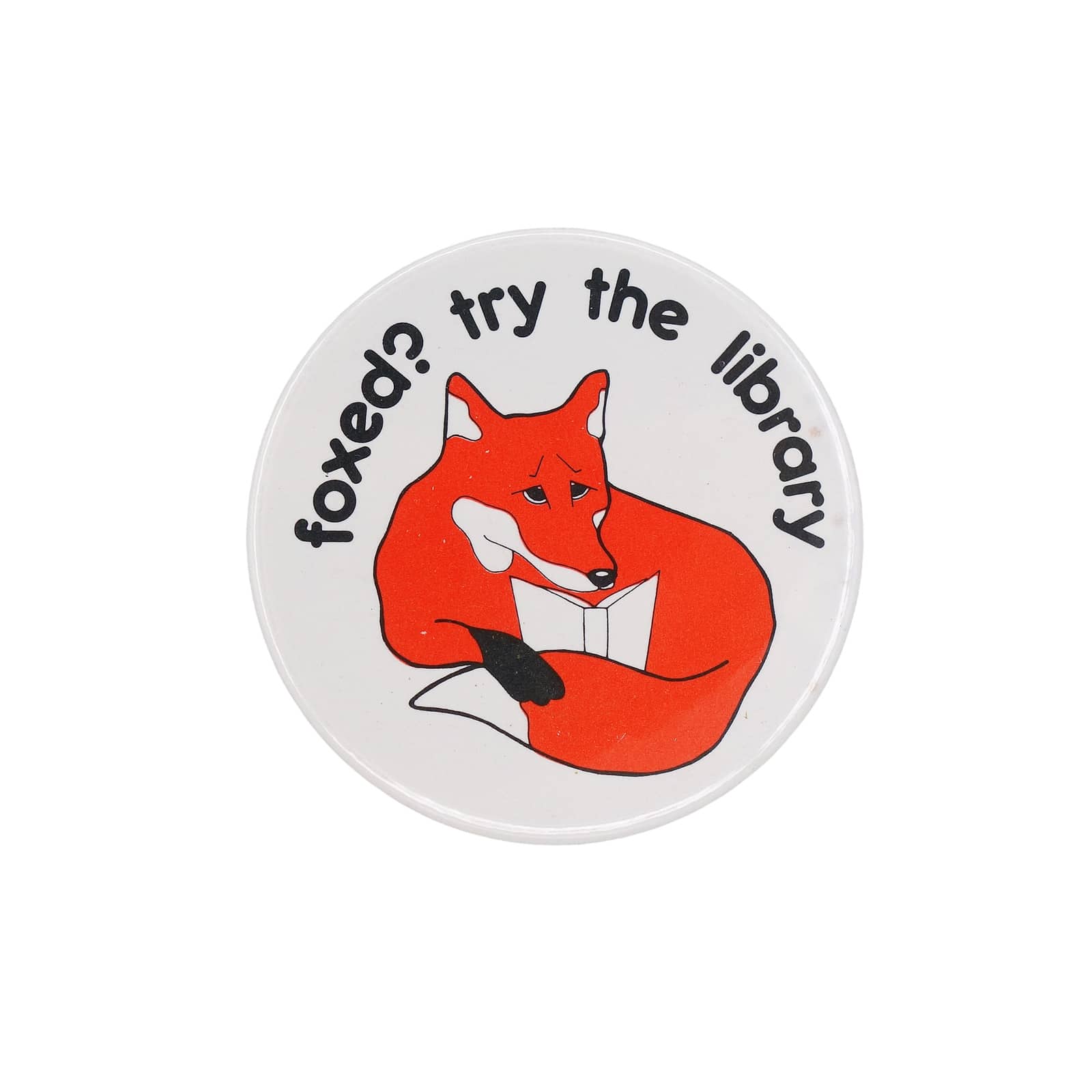 foxed? try the library キツネ 缶バッジ バッチ