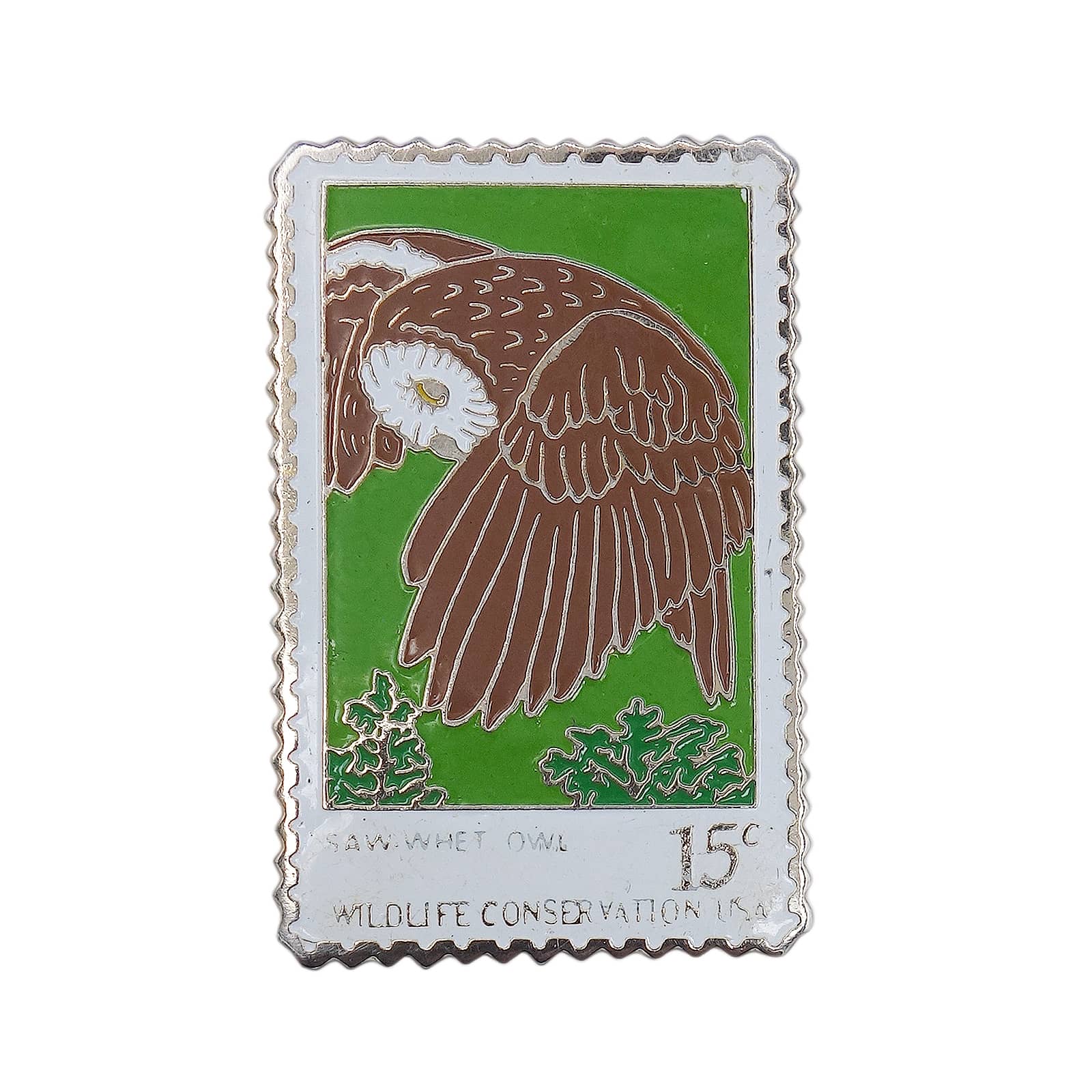 Saw-Whet Owl フクロウ USA 15c 切手型 ピンズ 鳥