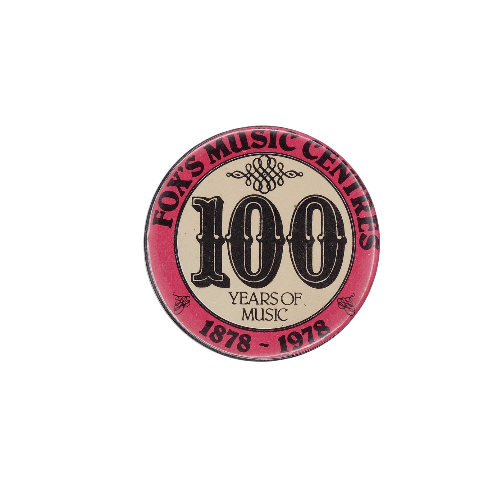 FOX'S MUSIC CENTRES 楽器店 1878 - 1978 創業100周年 缶バッジ