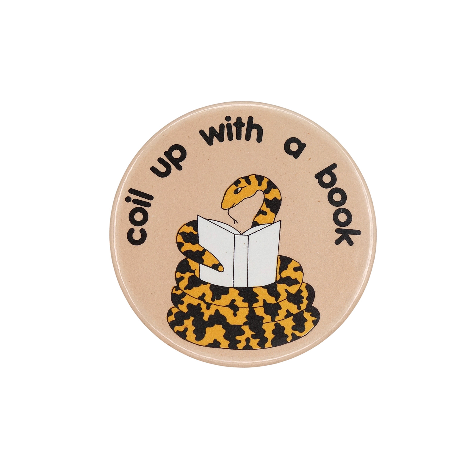 coil up with a book ヘビ 缶バッジ バッチ