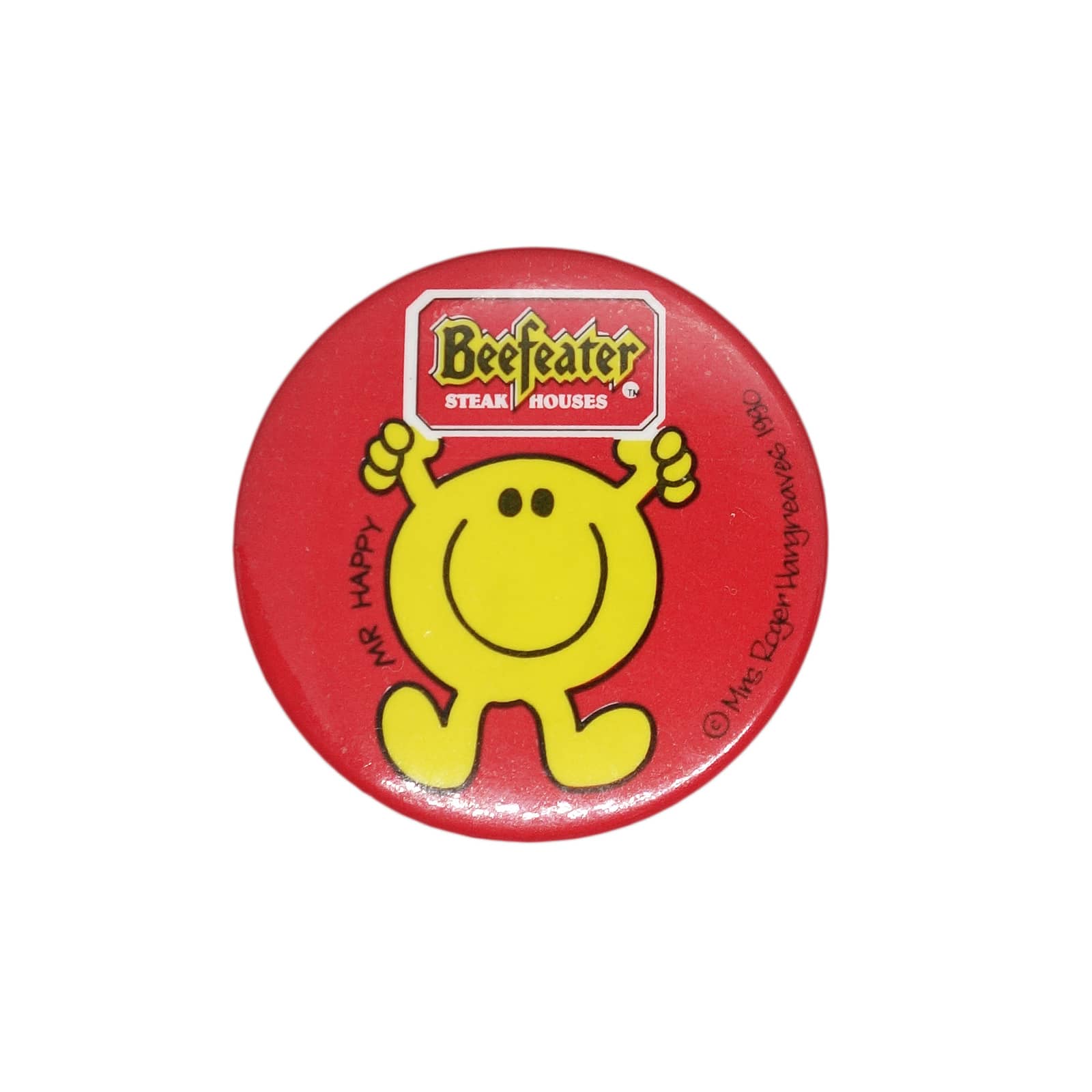 MR HAPPY 缶バッジ バッチ Beefeater STEAK HOUSE 1990