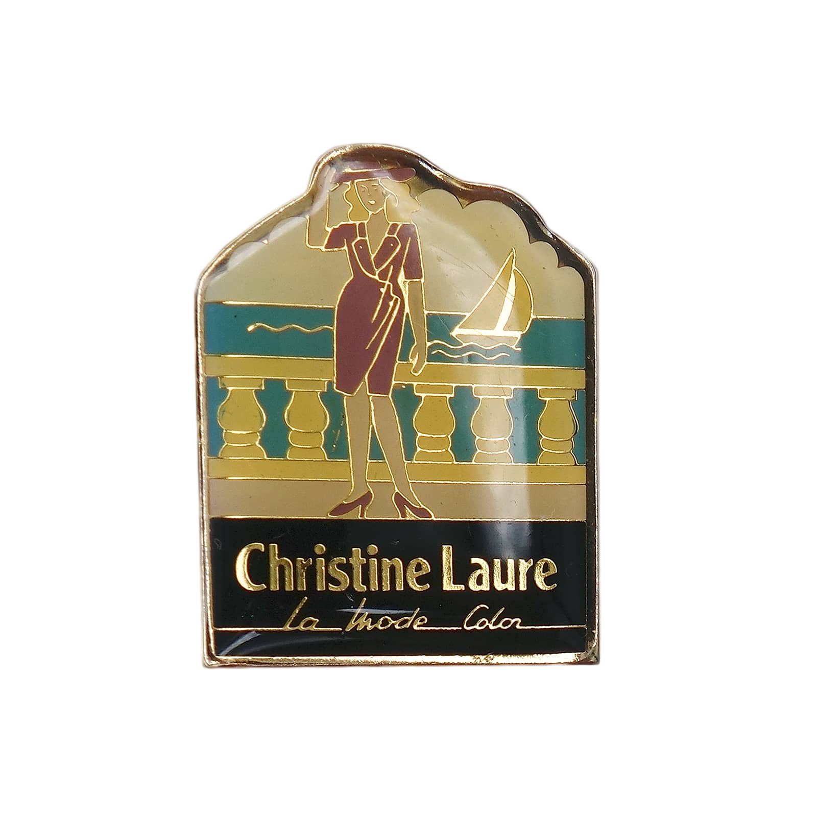 Christine Laure バルコニーに立つ女性 ピンズ ファッションブランド