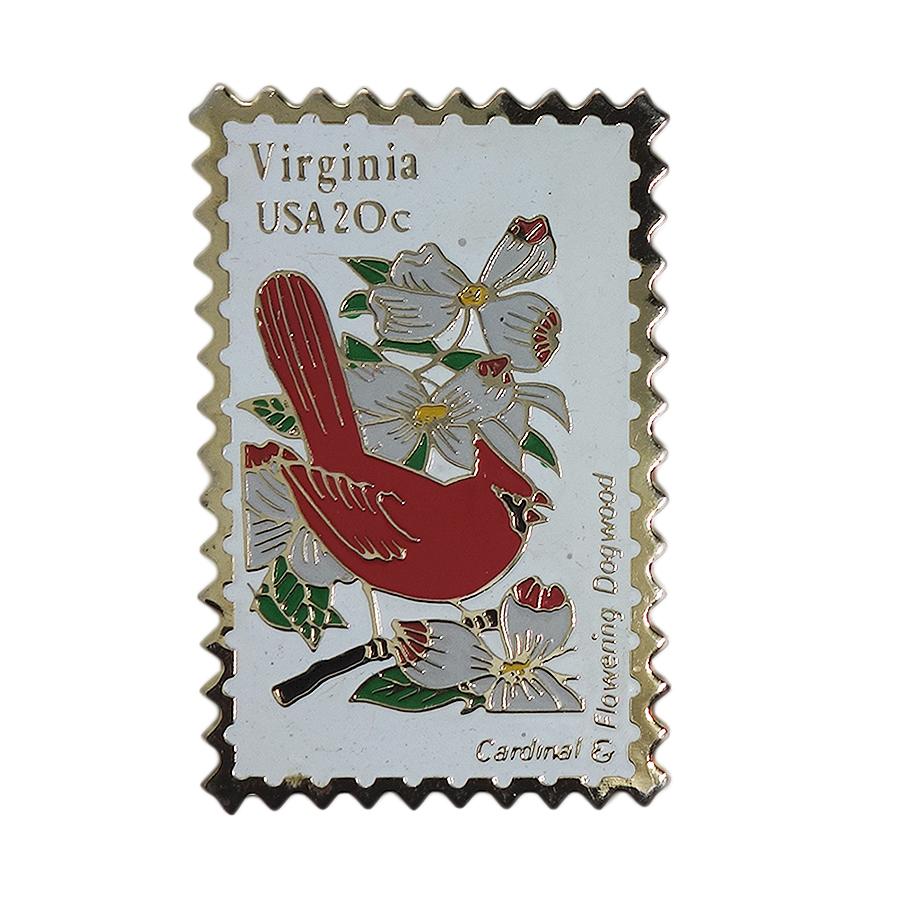 Virginia USA 20c 切手型 ピンズ カーディナル&ハナミズキ 留め具付き