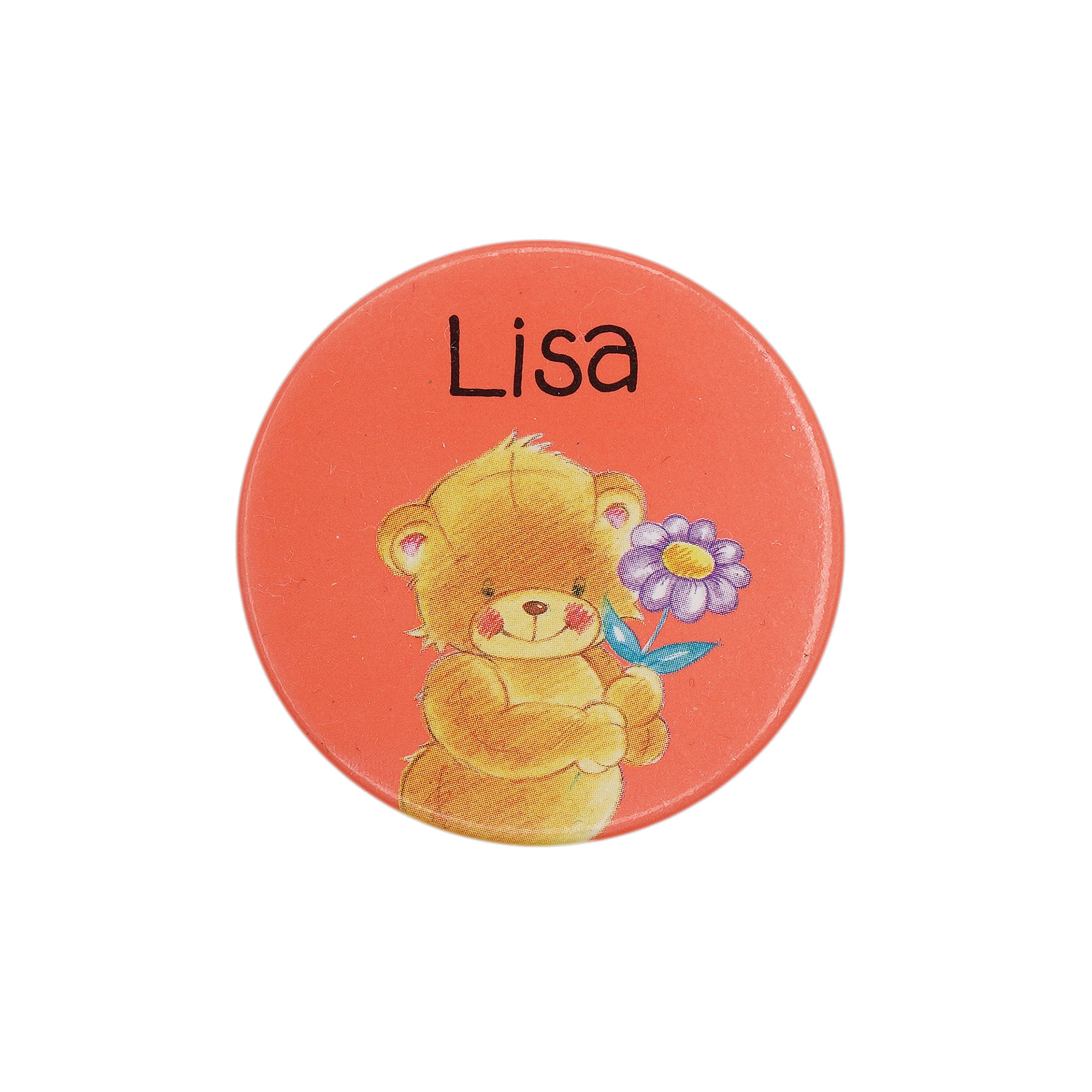 Lisa 花を持ったテディベア 缶バッジ バッチ