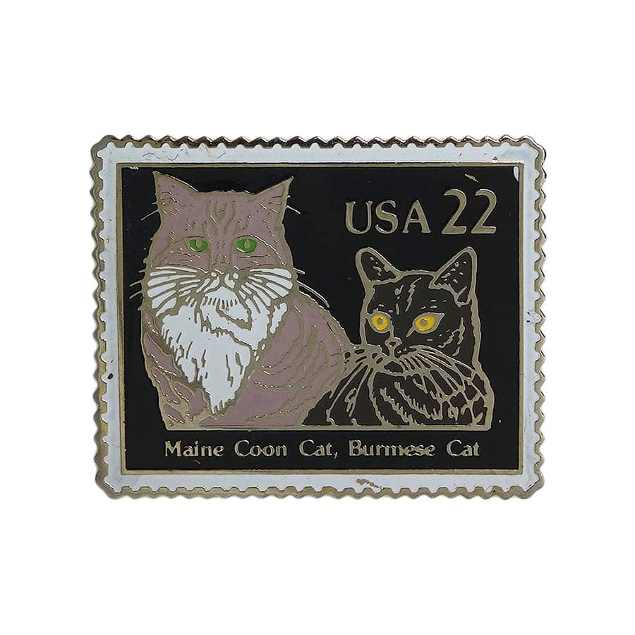 Maine Coon Cat, Burmese Cat 切手型 ピンズ 猫 USA22c 留め具付き